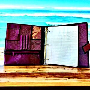 Vintage 90’s 3 Ring Binder Notebook Rugged Burgundy Fabric Paper Pockets